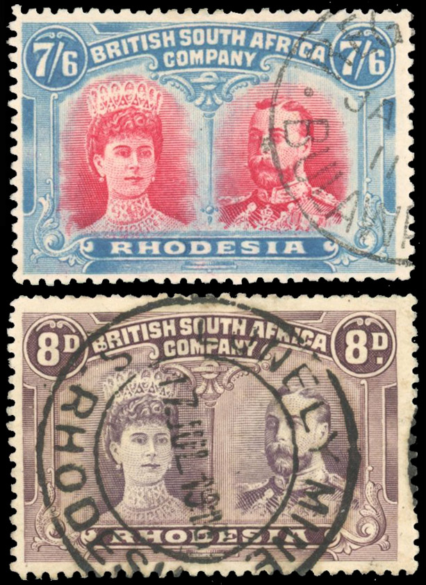 Rhodesia SG 161 1910 7s6d Madame Joseph forged cancel