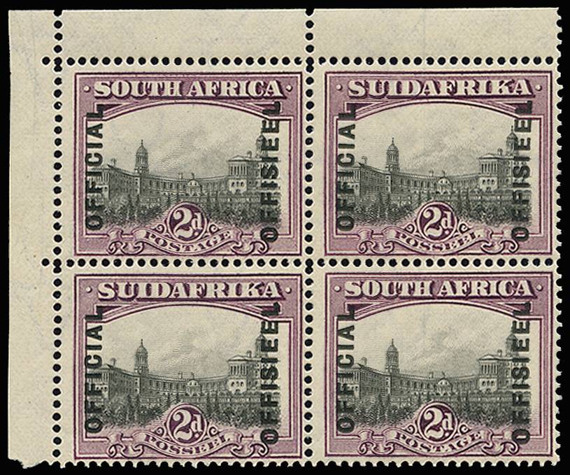 SOUTH AFRICA SG O5ac 1928-30 2d P14x13 1/2 u/l crnr B4 u/m