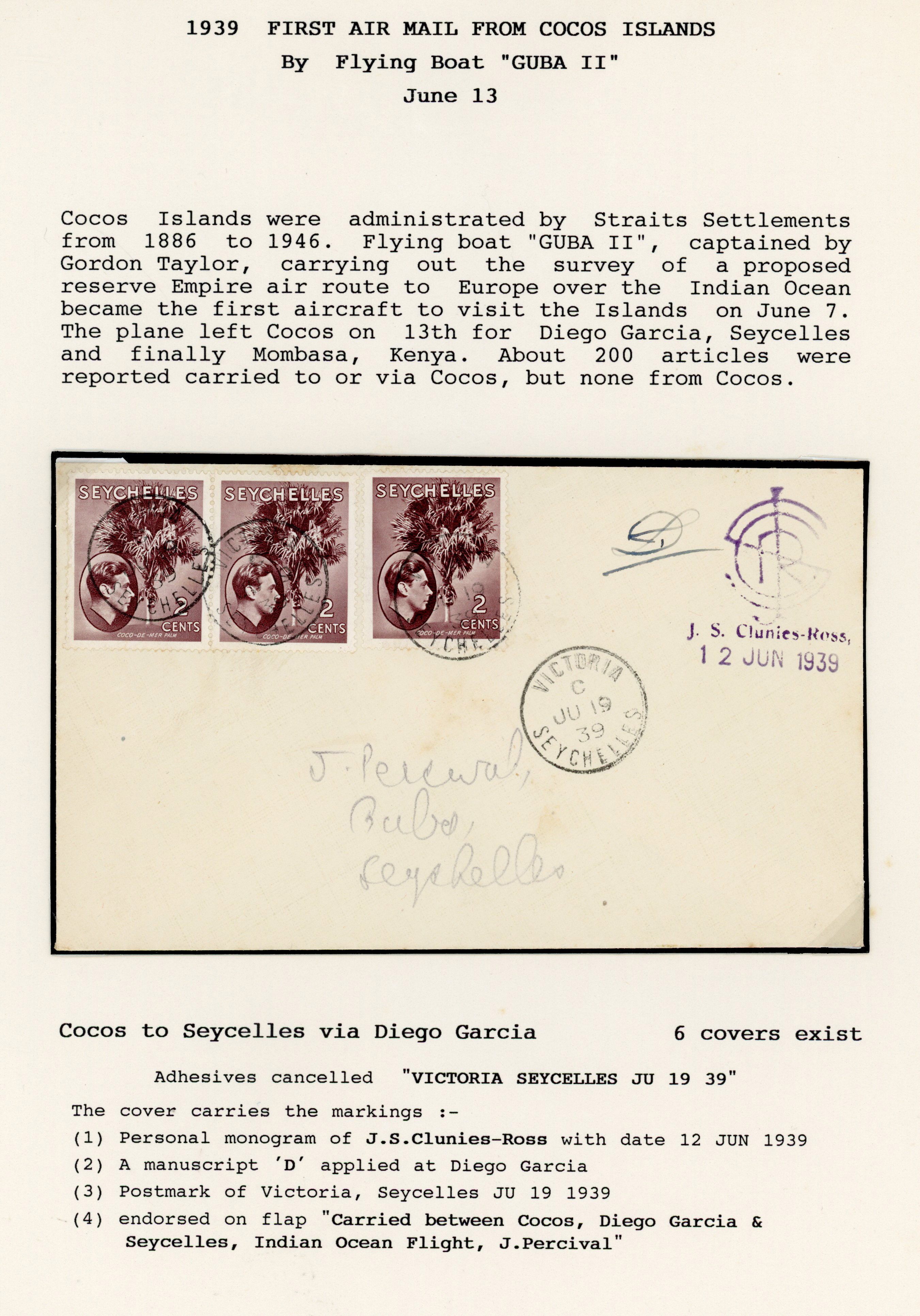 Cocos Island First Flight cover