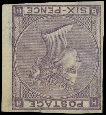 1862 6d lilac Pl.4 (Hair lines). Very fine unused o.g. imperforate example with watermark inverted lettered BH. Scarce. …