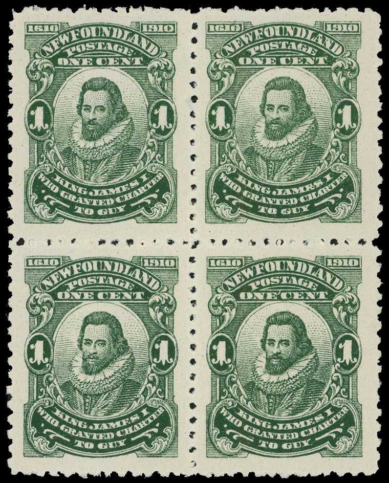 1910 1ct green unmounted o.g. block of...