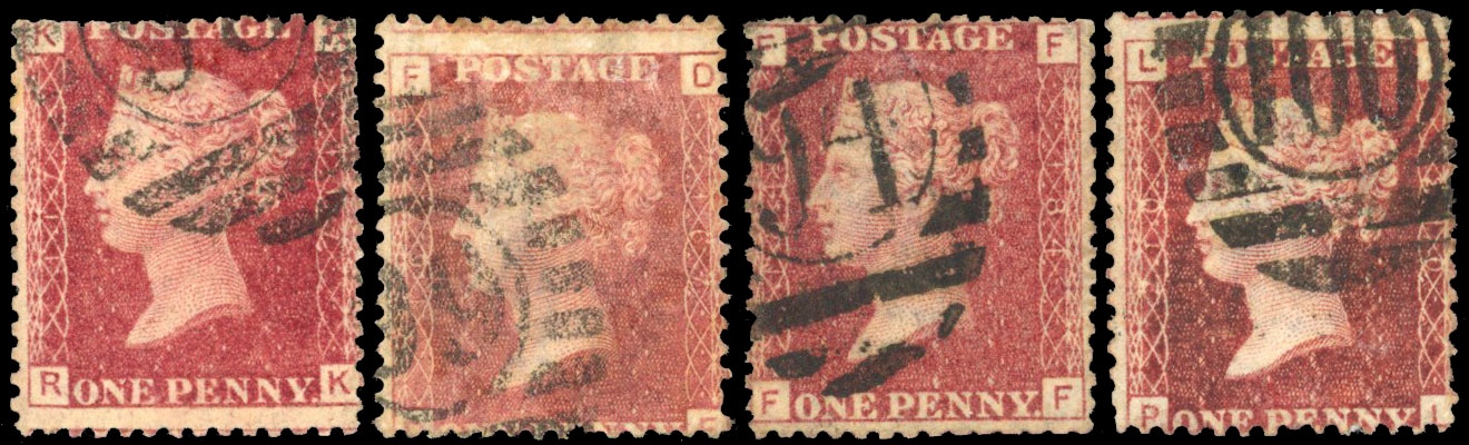 1868 J. Simmons & Co (J.S. & Co. 68, UP. TH. ST) unofficial underprints. Four used examples