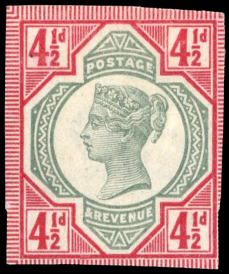 GB 1887-92 4½d green and carmine, imperforate imprimatur, For SG 206