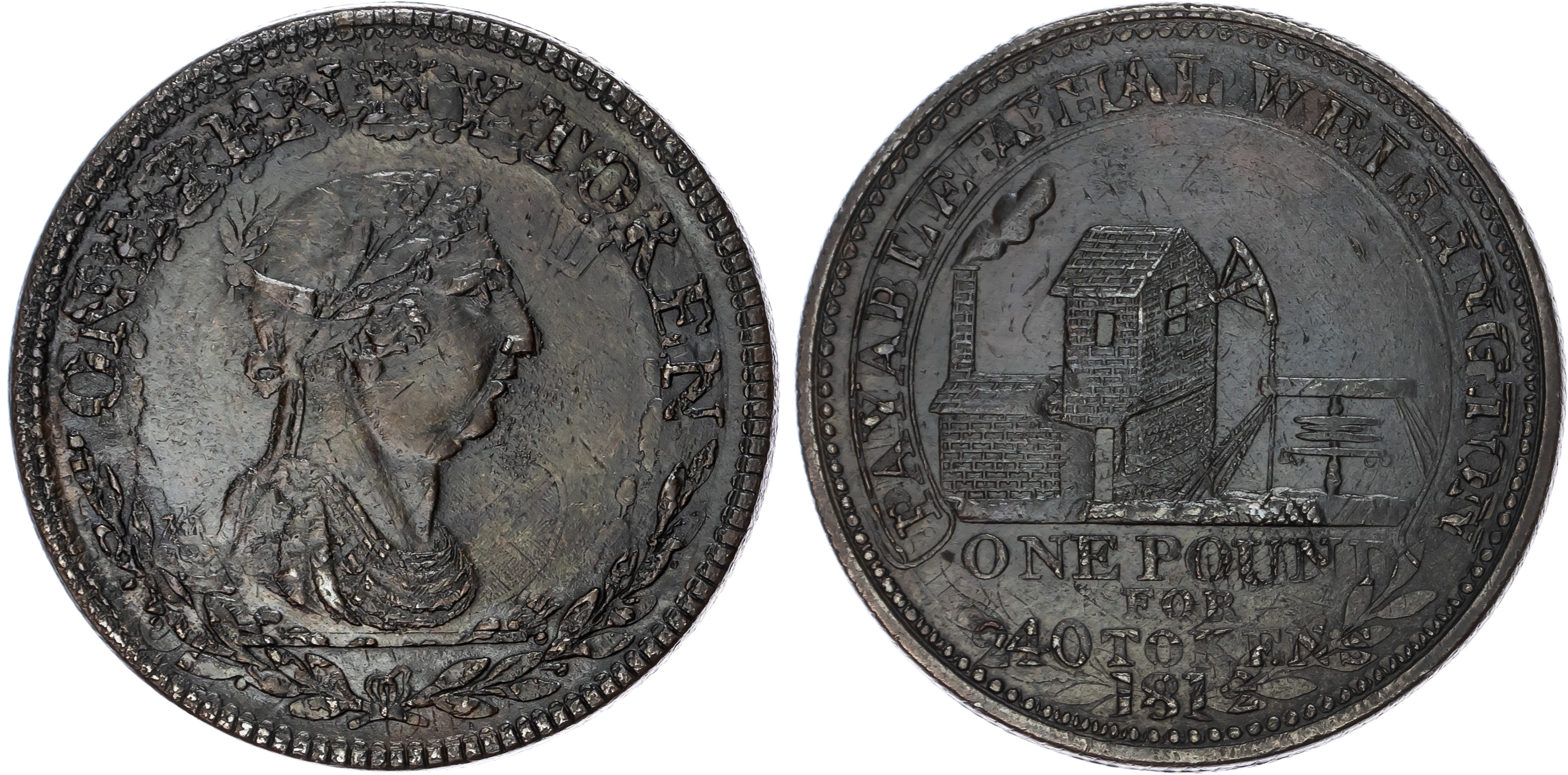 Cornwall, REDRUTH, John Williams of Scorrier House (mining mogul), Penny 1812, Pumping engine to a copper mine…