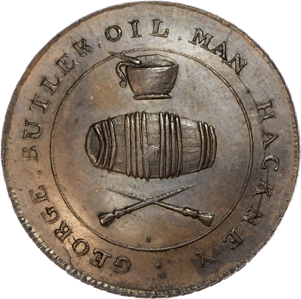 London – Hackney, George Butler, (oil man), Skidmore’s collectors’ Halfpenny undated