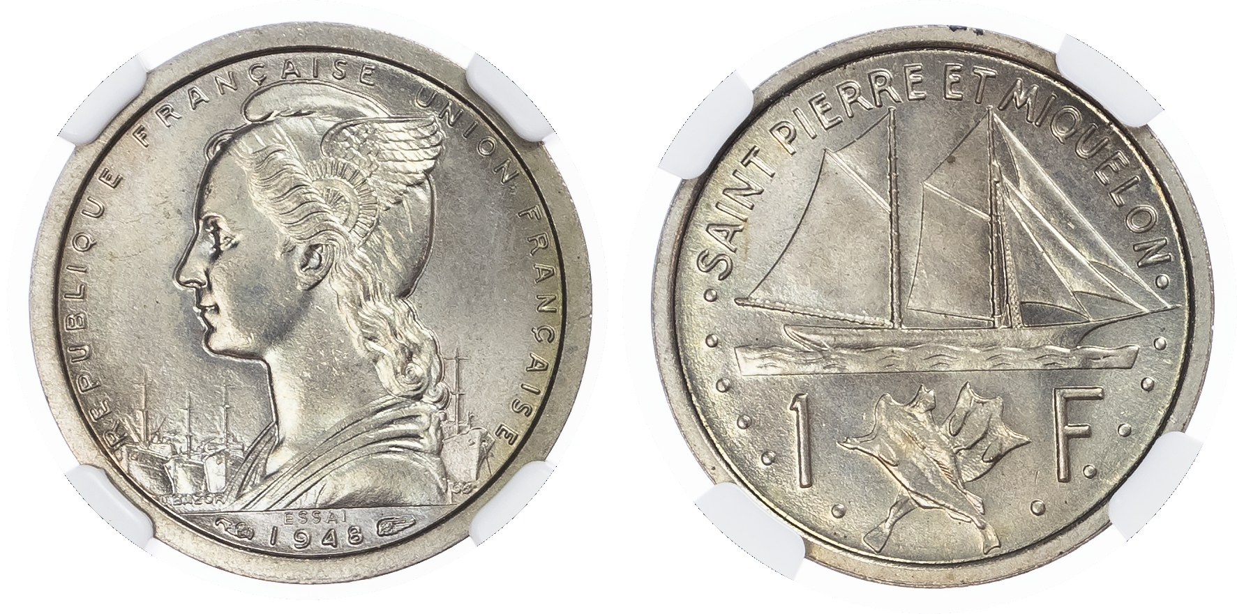 St.Pierre & Miquelon. French Republic Cu Ni ESSAI 1 Franc. 1948. 