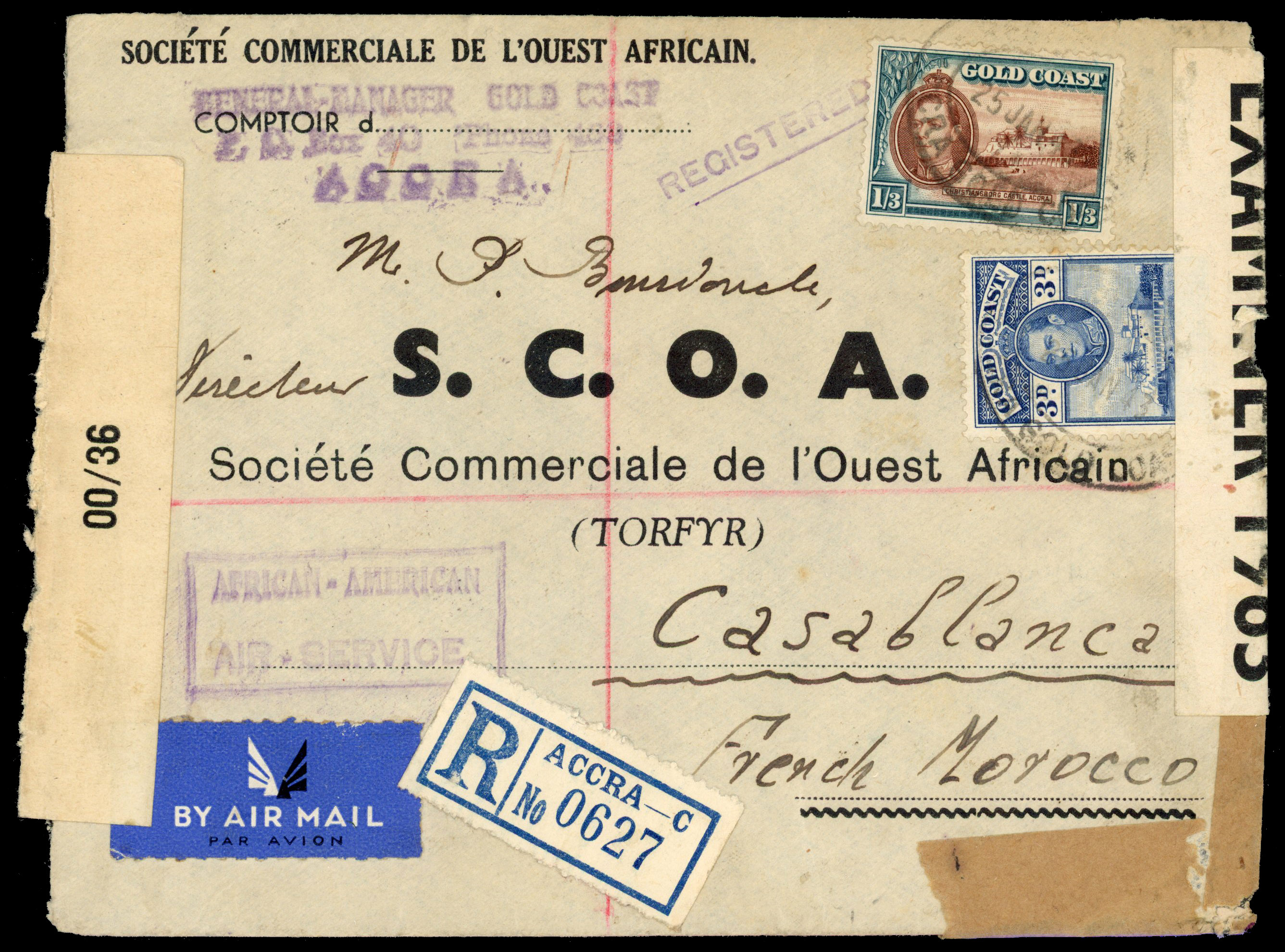 Gold Coast 1943 airmail cover