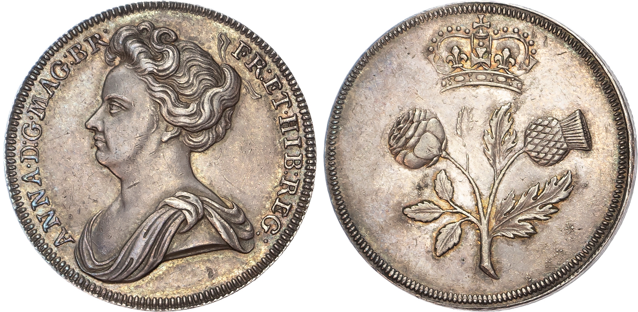 Anne (1702-1714) Pattern Halfpenny in silver, undated.