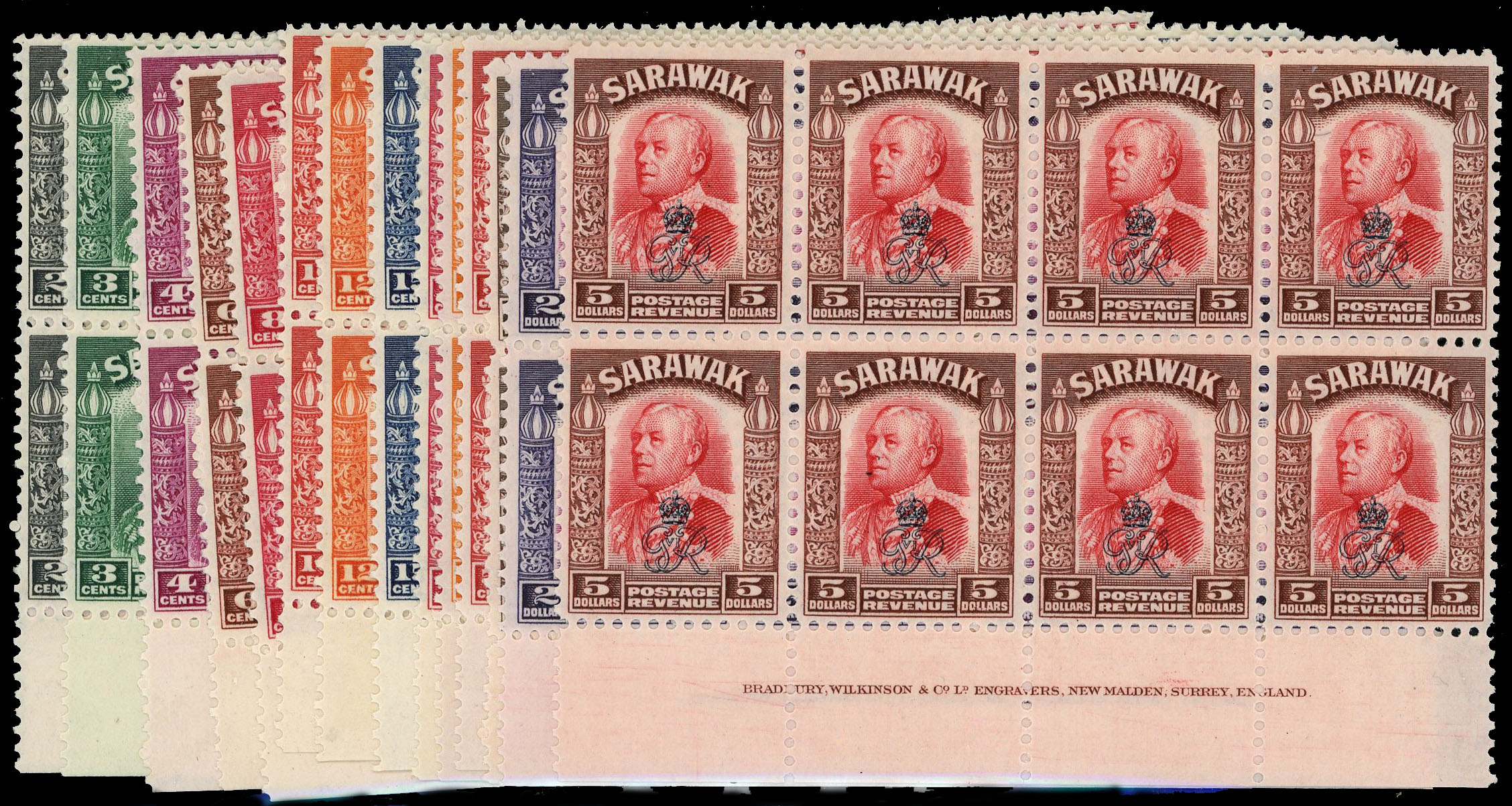 Sarawak SG 150-164 imprint blocks mint