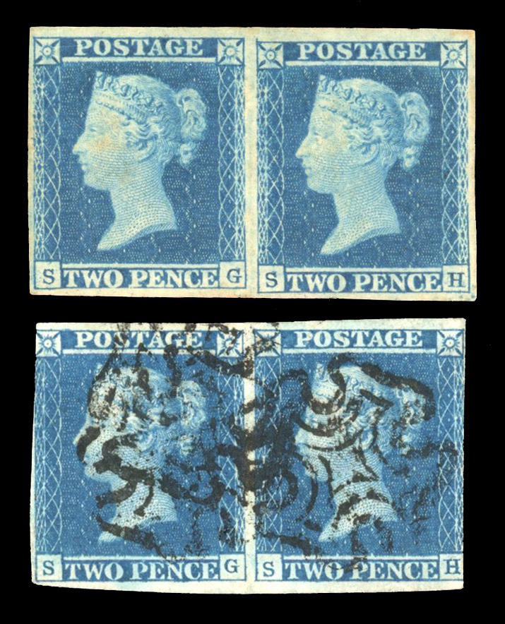 GB 1841 2d blue pairs SG-SH unused and used