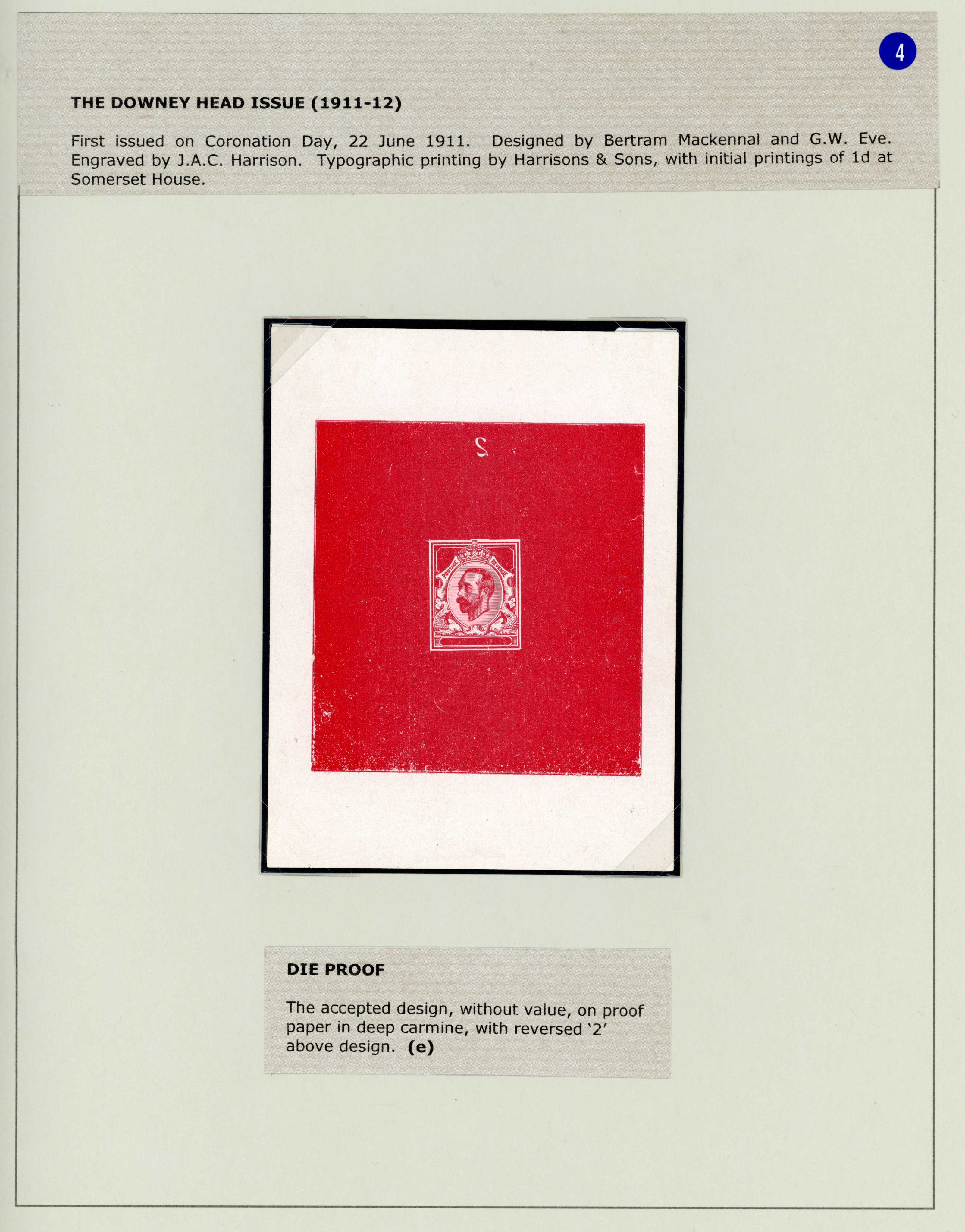 GB 1911 Die Proof accepted design, without value, in deep carmine