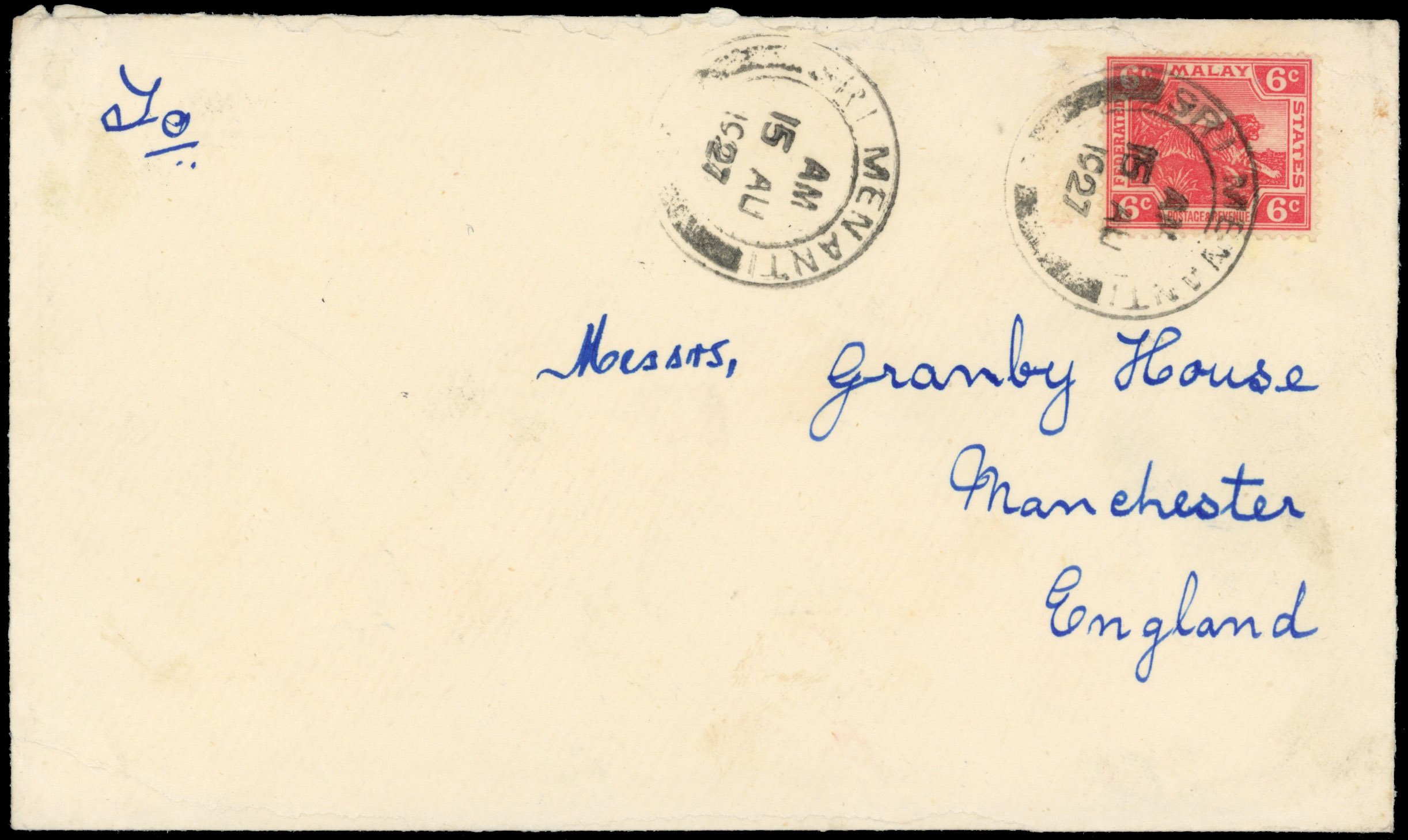 Malaya - FMS 1927 envelope addressed to England bearing SG 64.