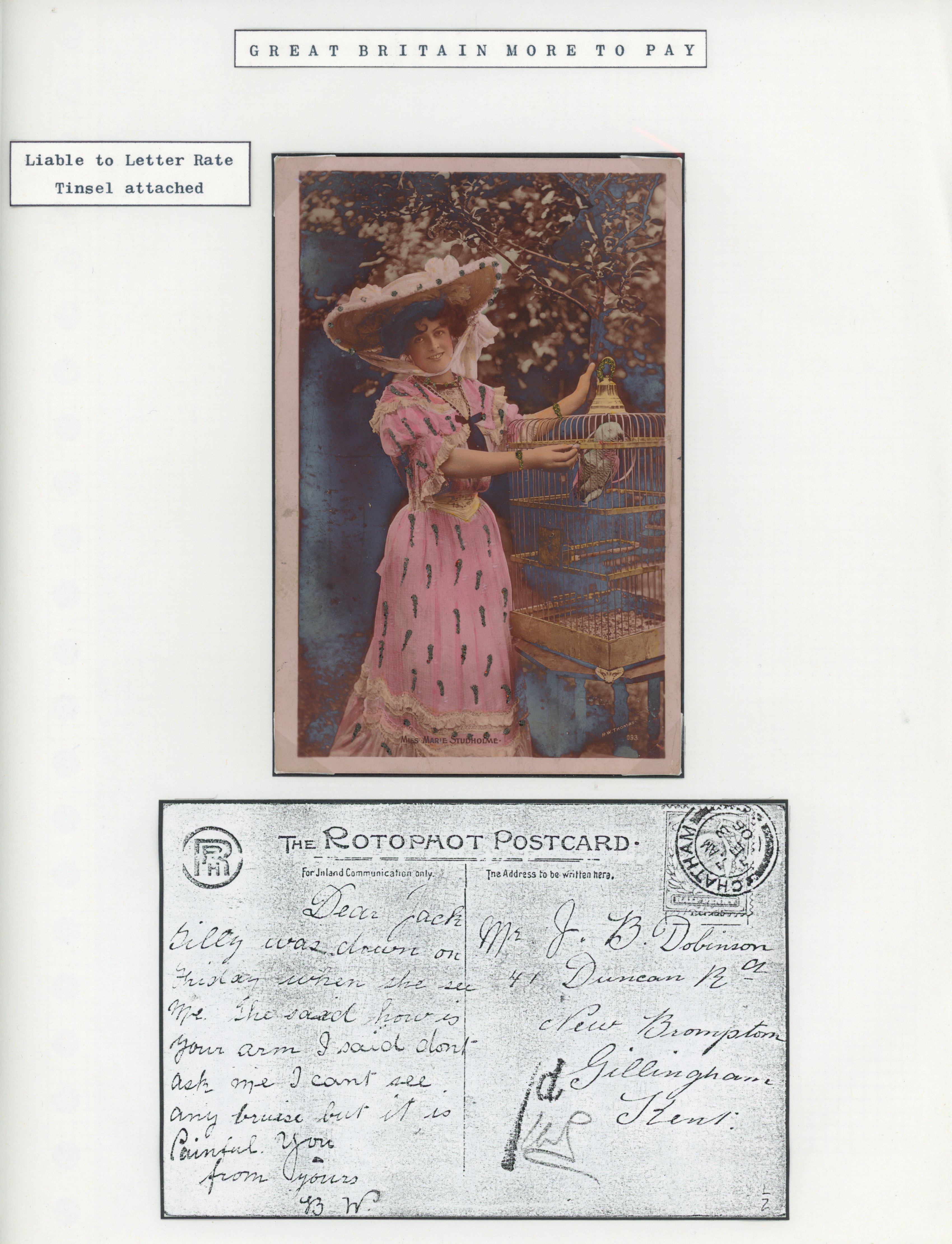Great Britain 1906 novelty postcard with glitter attached