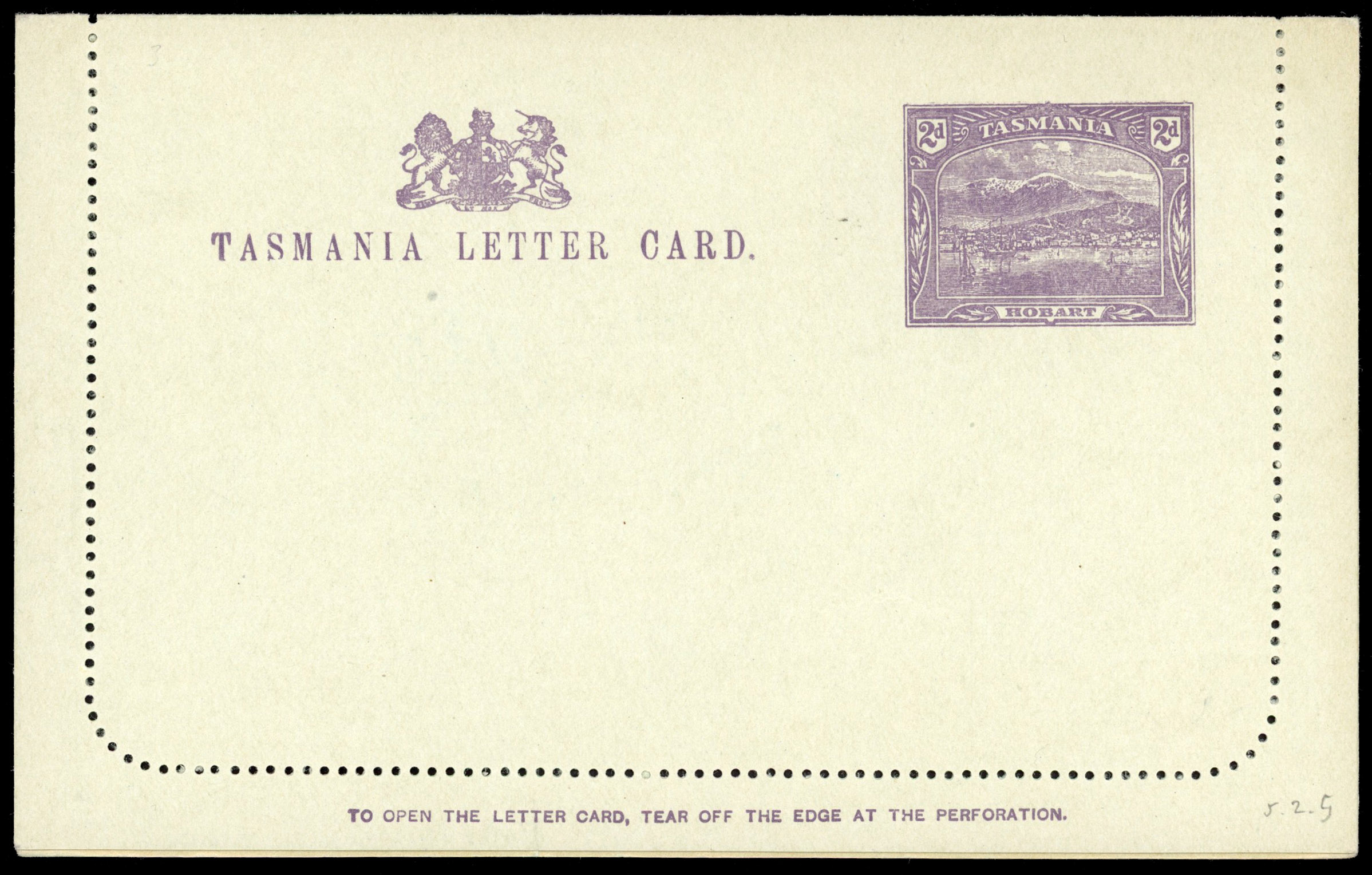 Tasmania Stationery lettercards 1909 2d Lakes in green unused