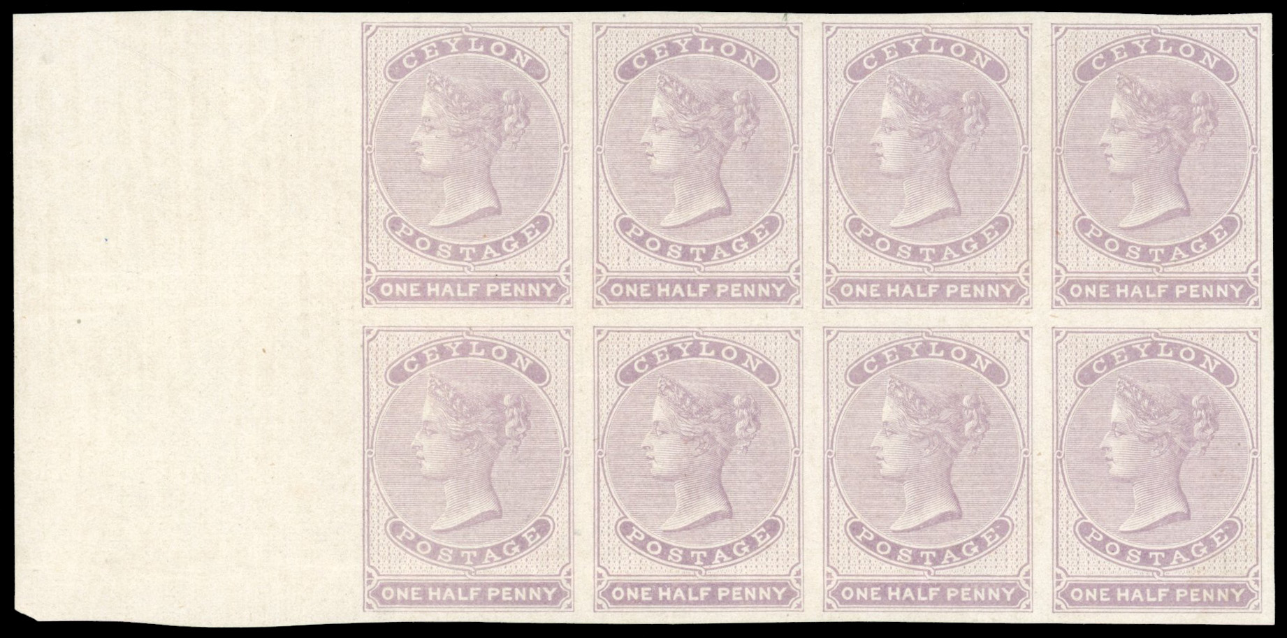Ceylon SG 17 1857-64 ½d block of eight mint
