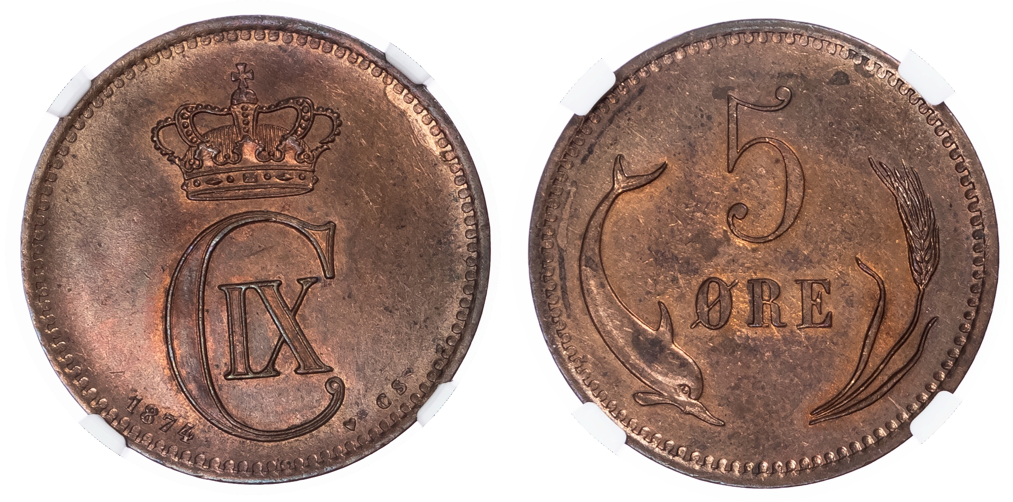 Denmark. Christian IX Æ 5 Ore. 1874 CS.