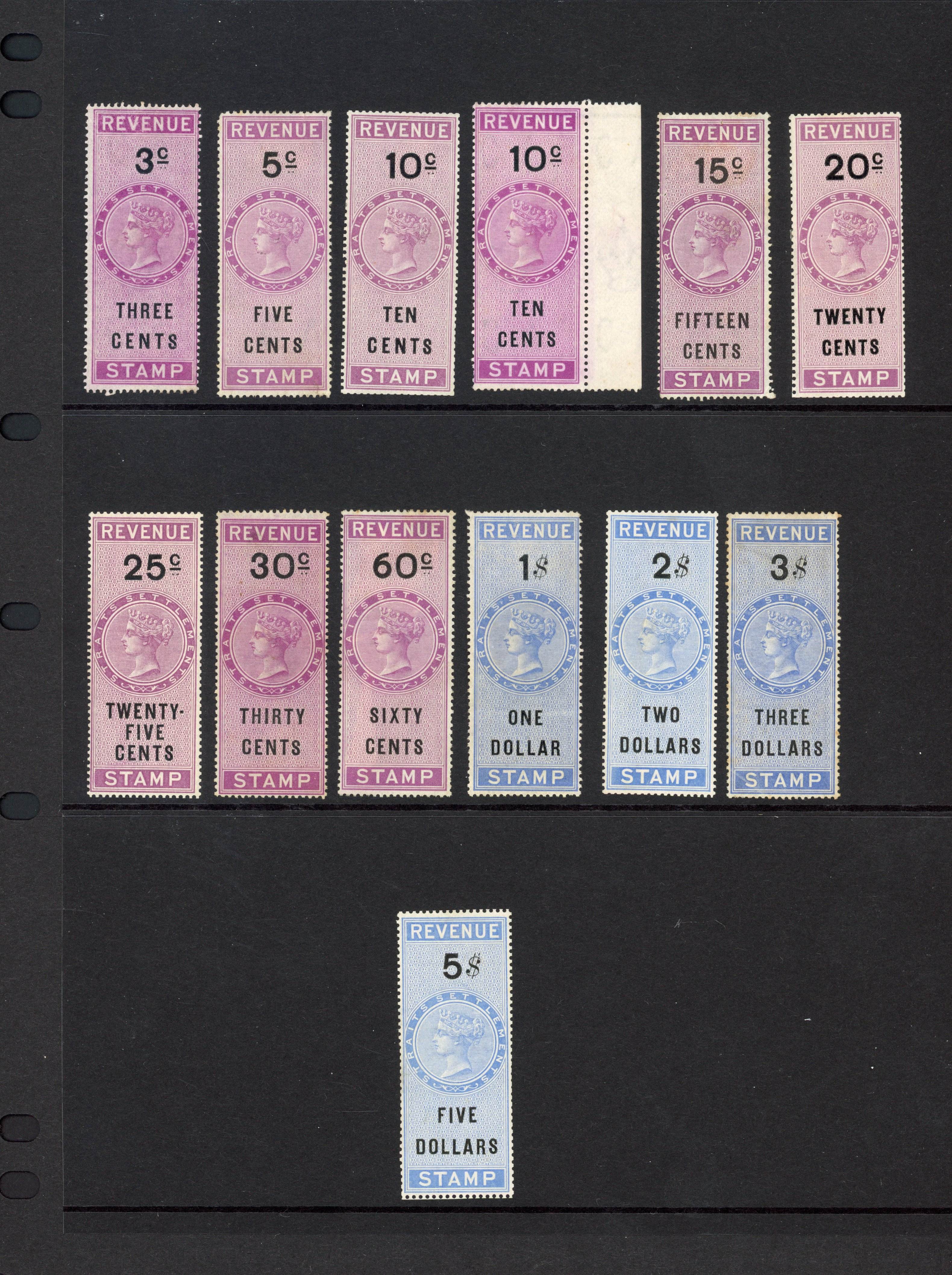 Straits Revenues 1873-81 values to $5 mint or unused