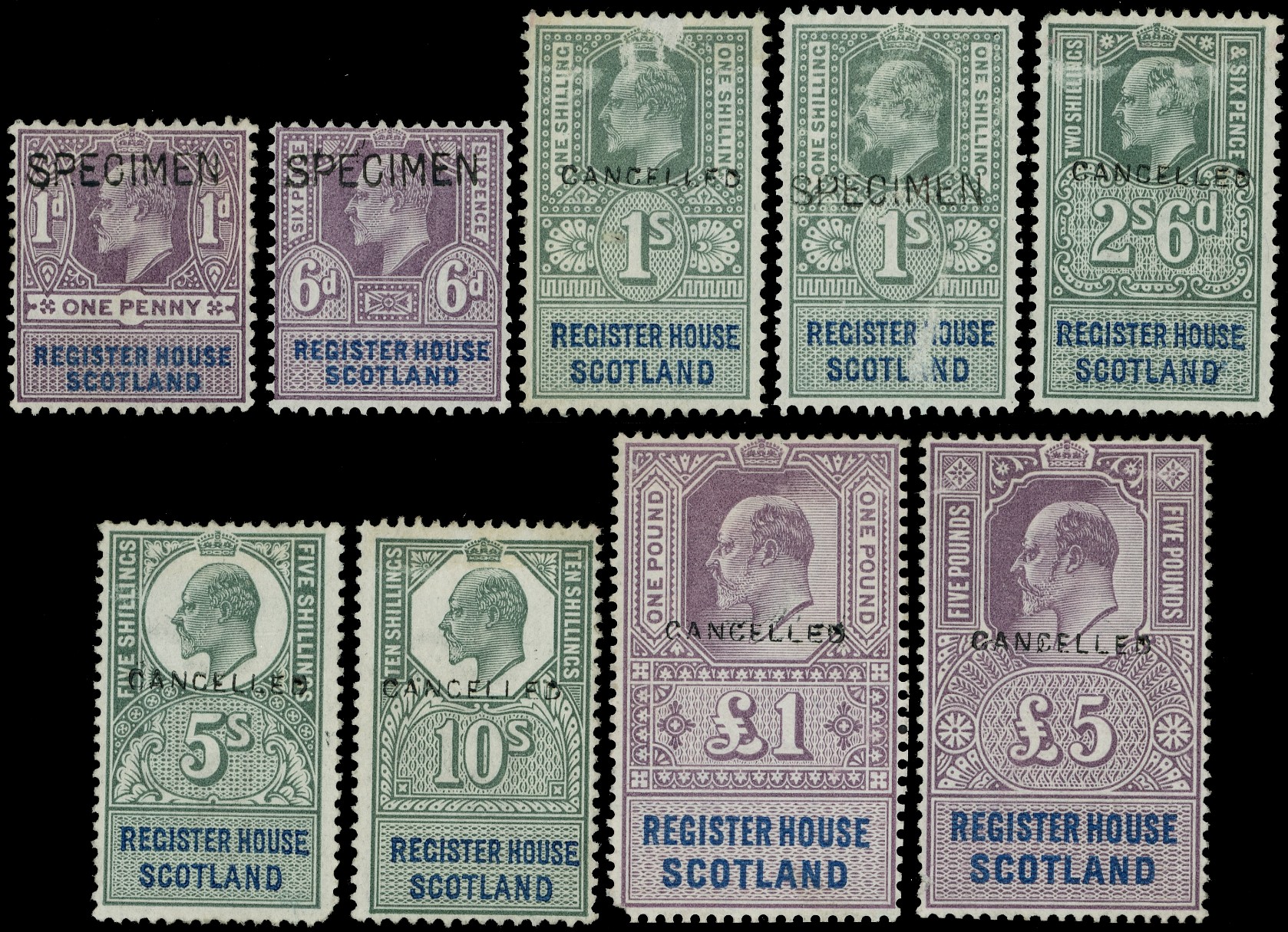 Register House Scotland: 1902 KEVII 1d to £5...