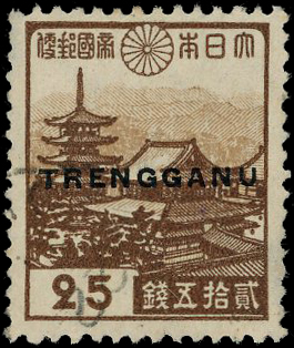 1944 TRENGGANU overprint on Japan 25s brown and chocolate,...