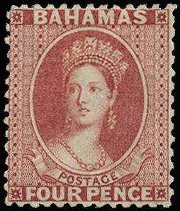 BAHAMAS SG 28 1863-77 4d BROWNISH ROSE PERF 12½ LPOG