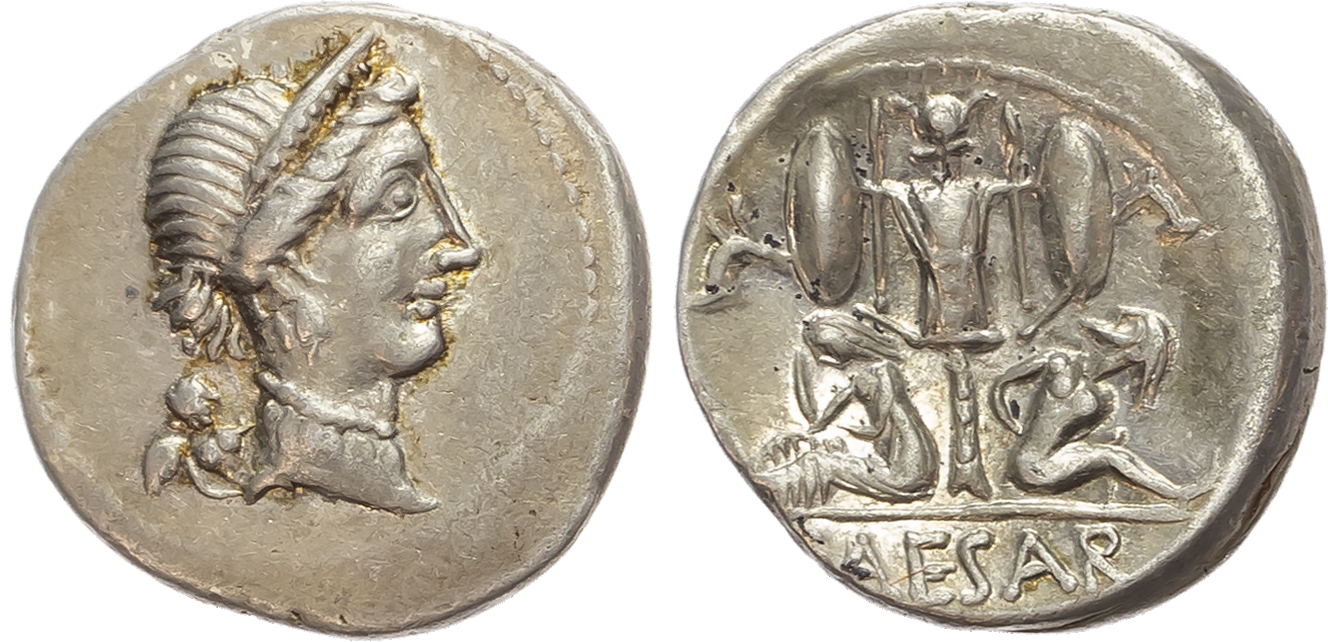 Julius Caesar (46-45 BC), AR Denarius, Spanish Mint, 3.83g. 