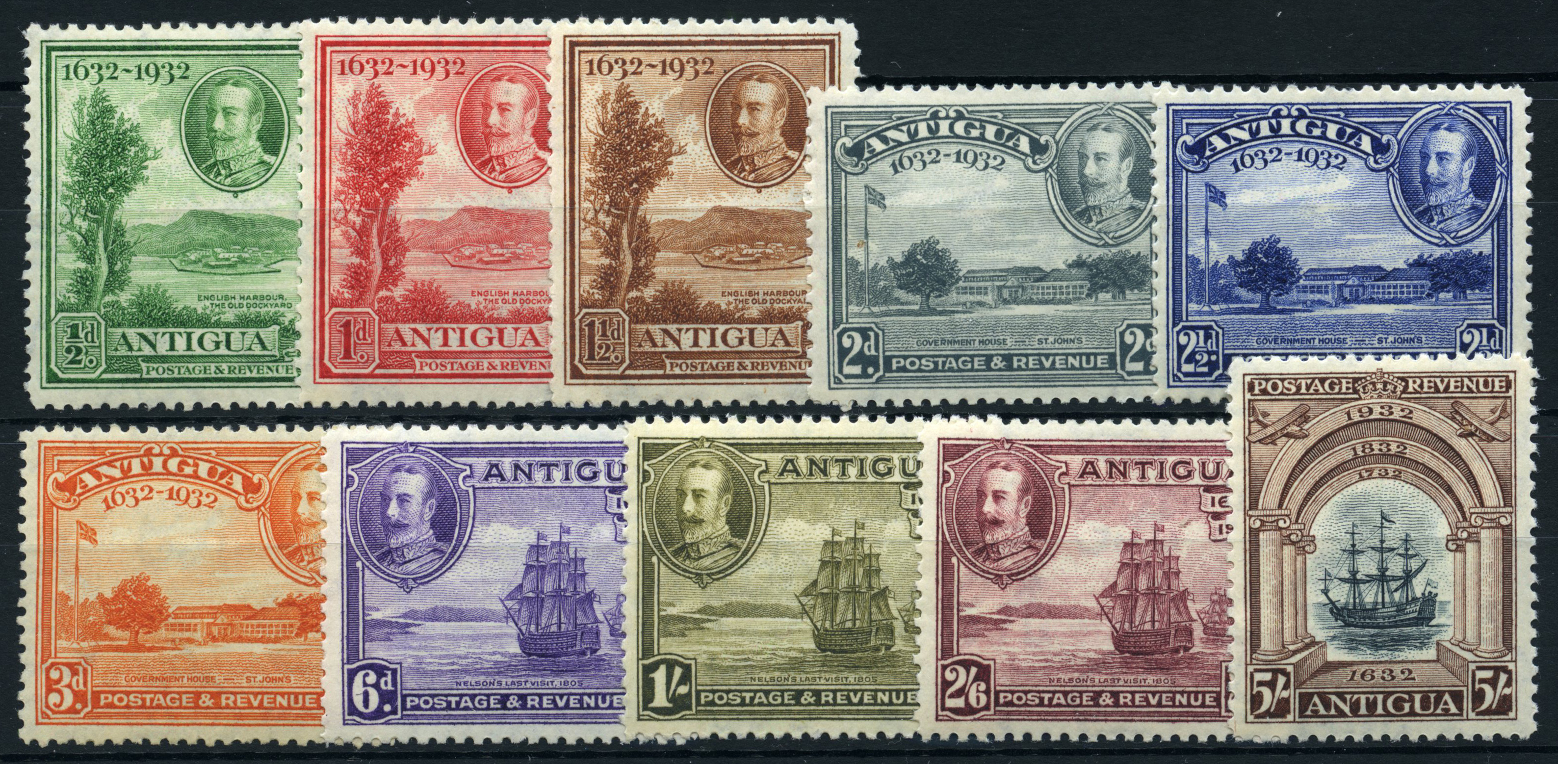 1932 Tercentenary set of ten, large part o.g. SG 81-90, cat...