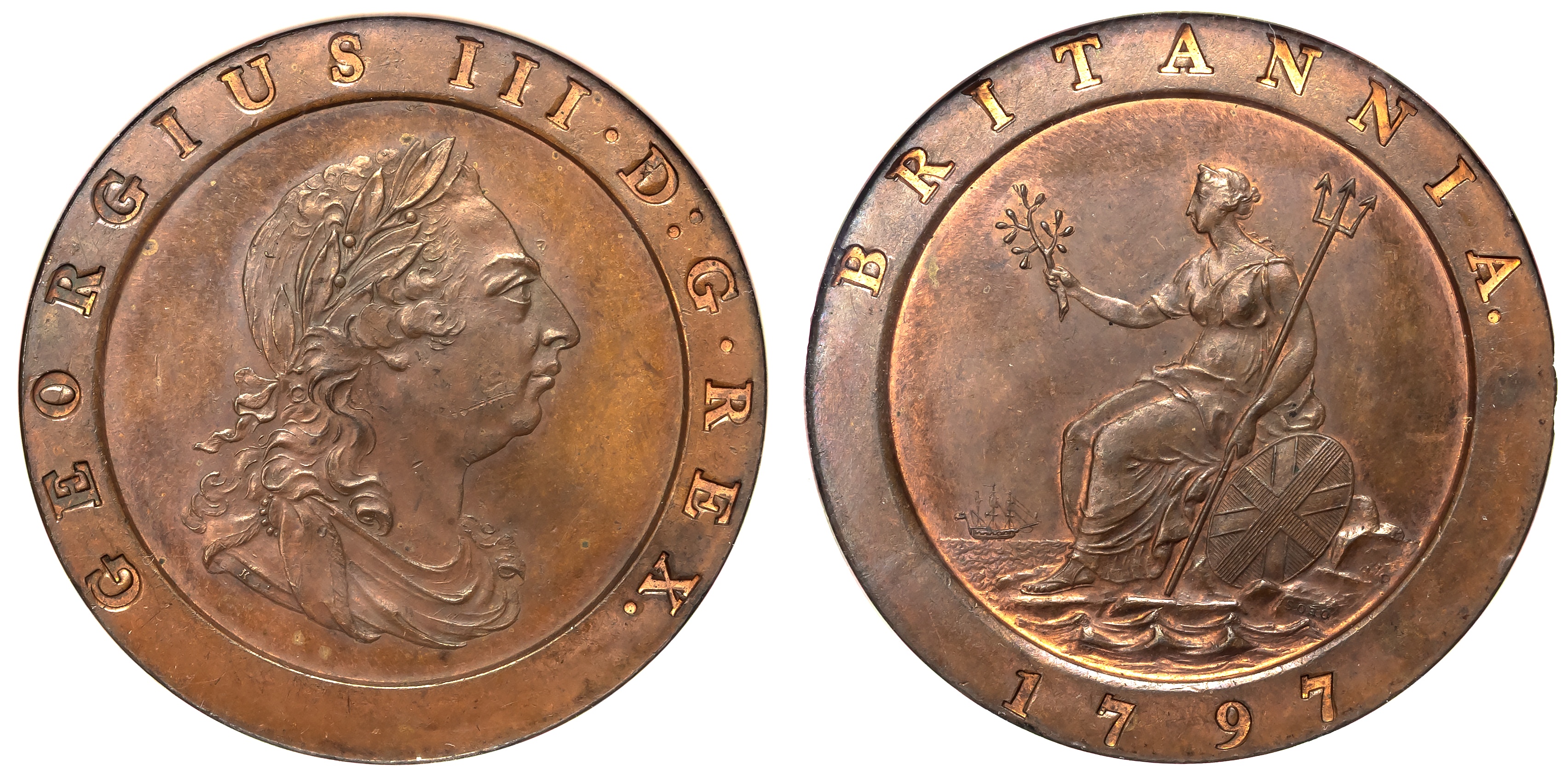 George III (1760-1820), Proof Twopence, 1797, struck in copper, early Soho.