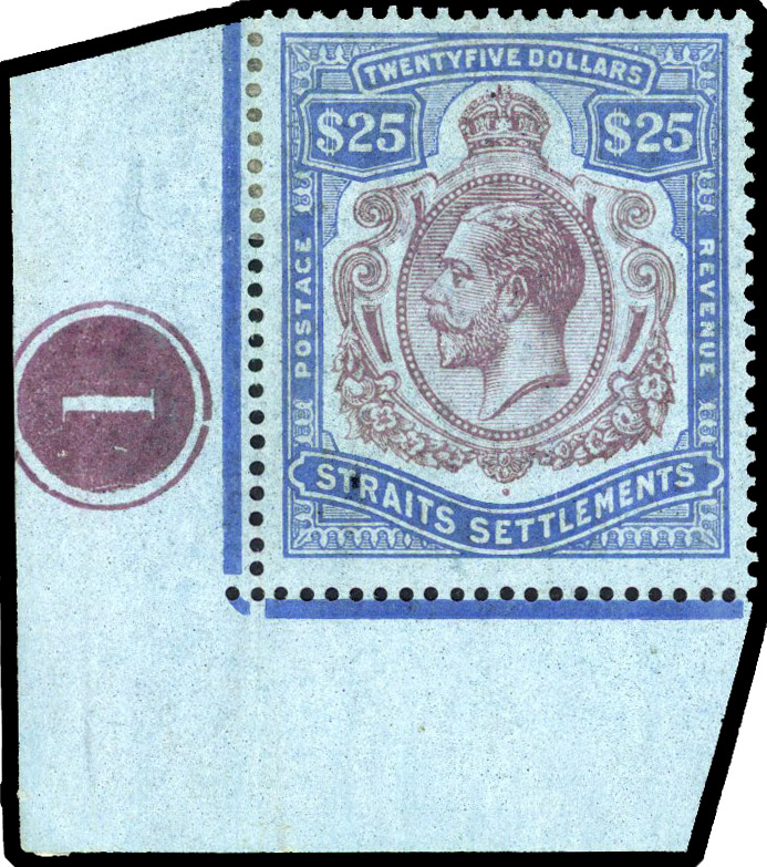 Straits Settlements 1921-33 $25 Script wmk with plate number