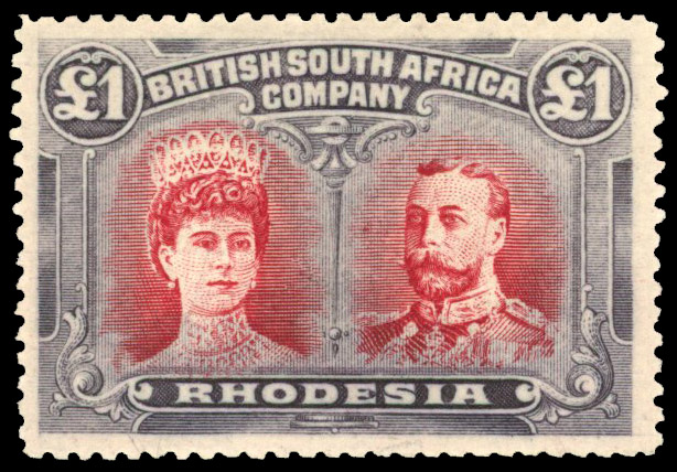 Rhodesia 1910-13 £1 carmine-red and bluish black perf 14