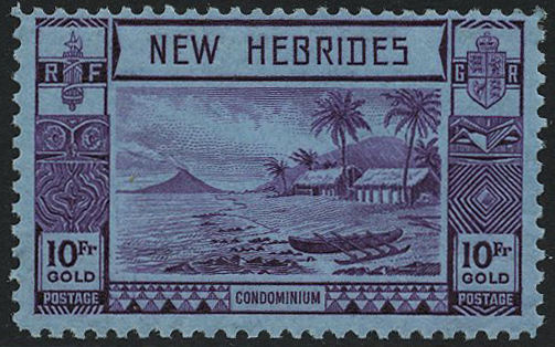 1938 10f violet on blue paper, lightly...