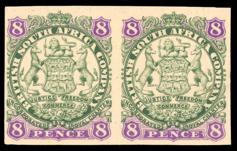 Rhodesia 1896-97 SG 34b 8d mint imperf pair