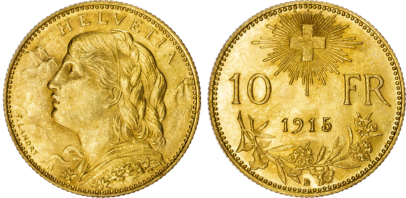 Switzerland. Confederation AU 10 Francs. 1913B. 
