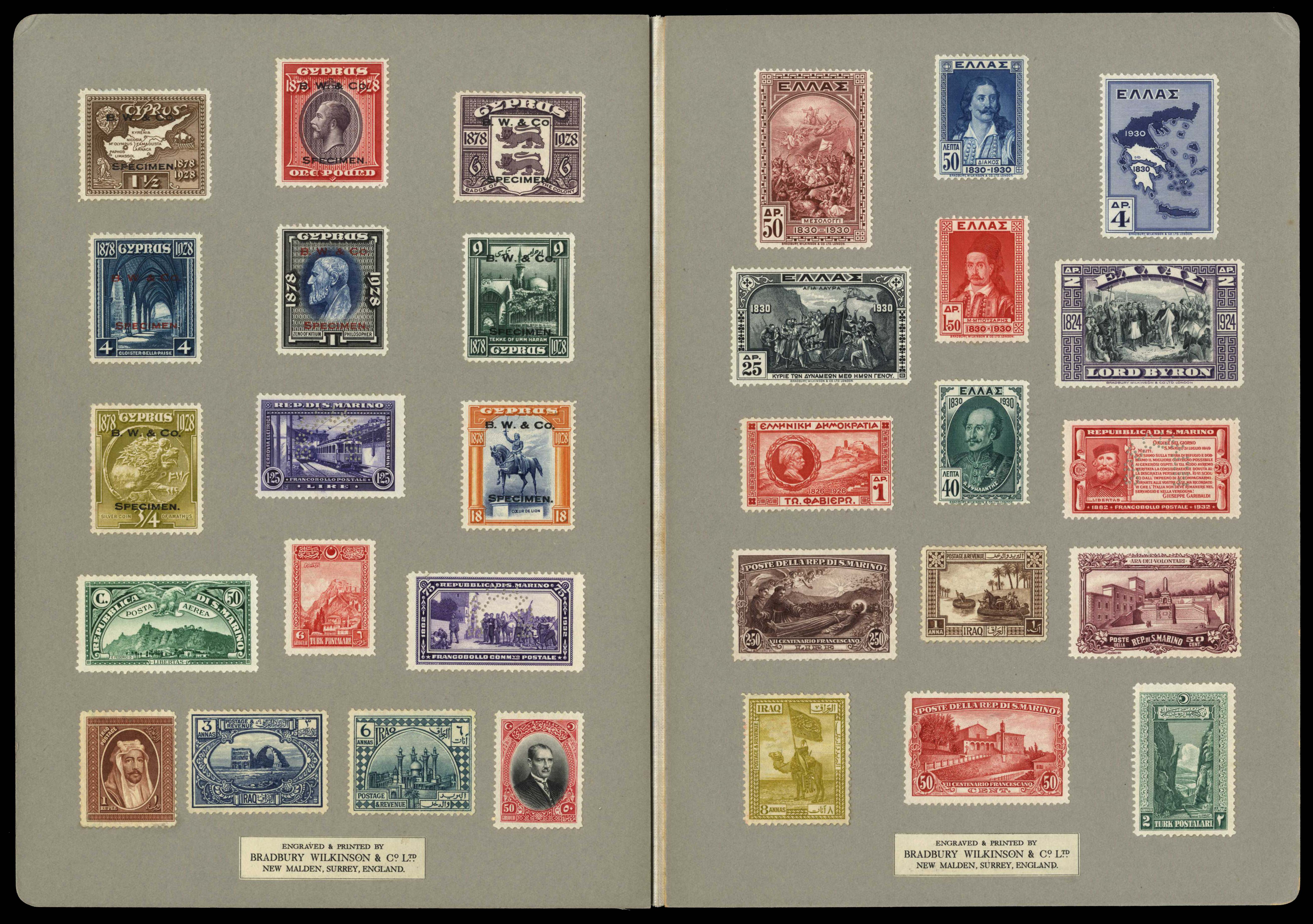Cyprus & Iraq Bradbury Wilkinson Sample Book unissued colours
