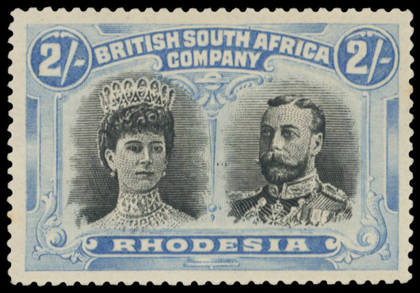 2/-black and dull blue perf 15 RSC A, position 38 mint