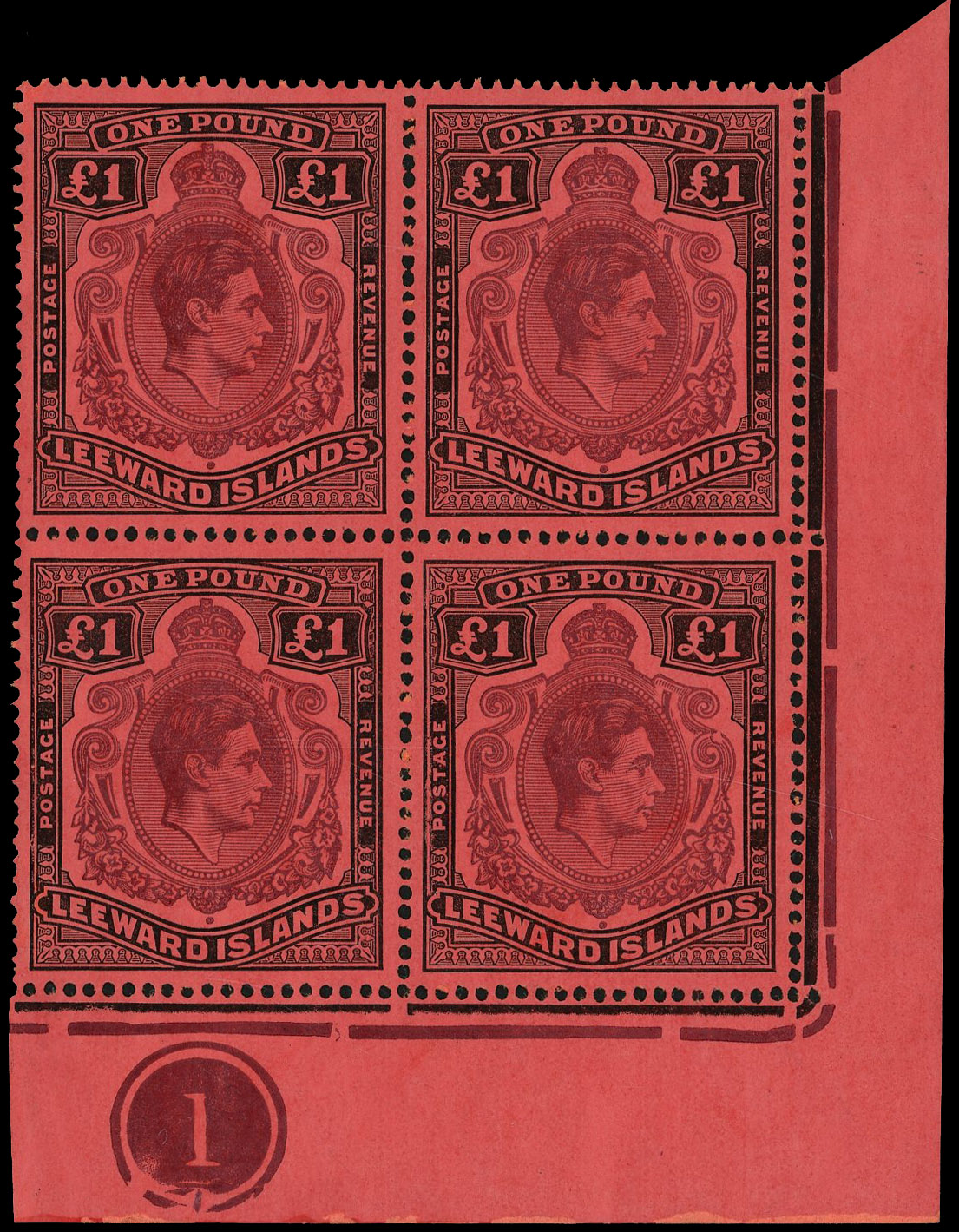 Leeward Islands SG 114a, ae block mint