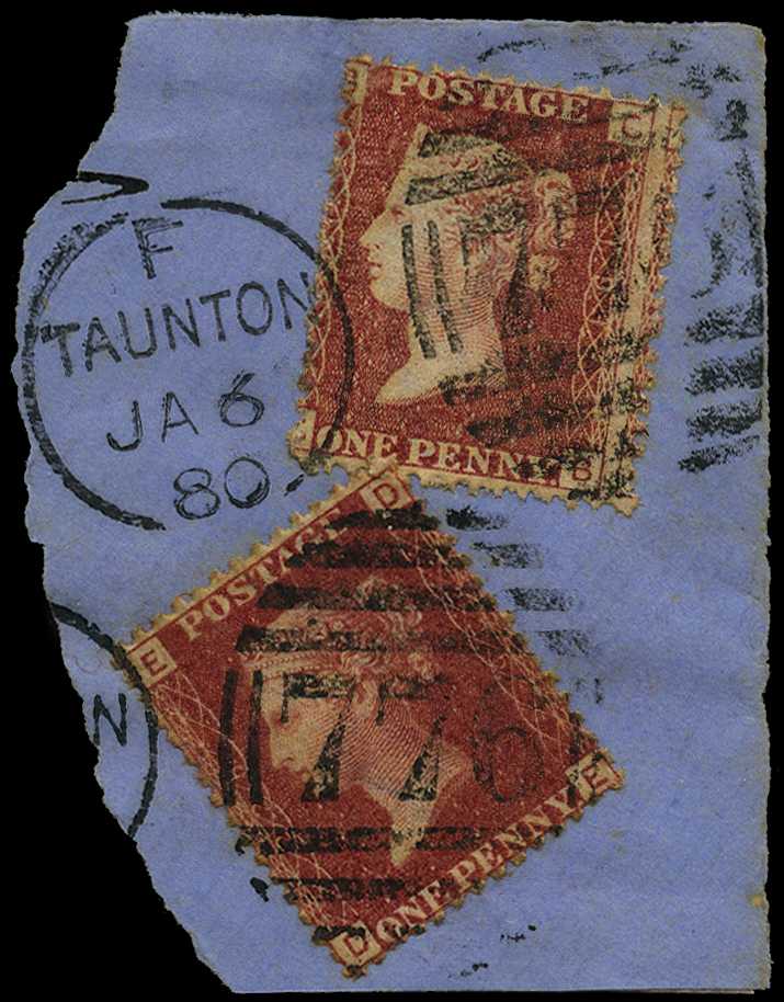 1864-79 1d rose-red plate 225 tied to blue...
