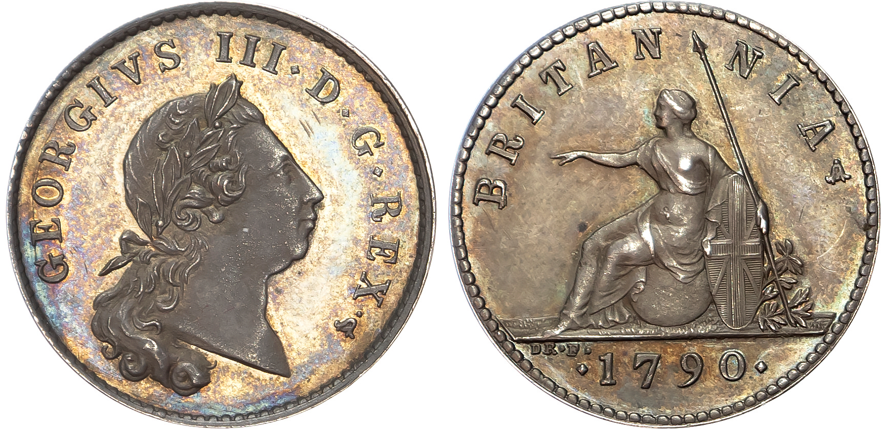 George III (1760-1820), Restrike Pattern Farthing, 1790, struck in silver