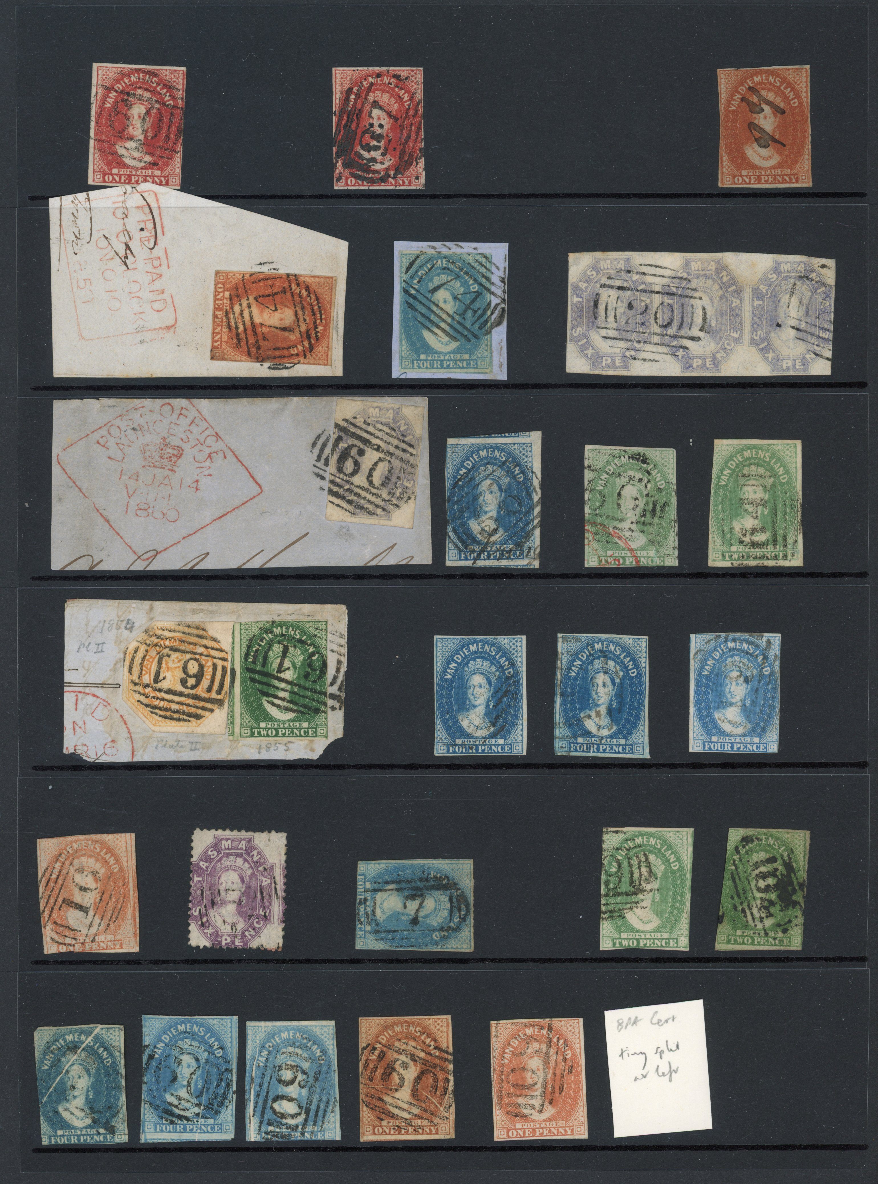 Tasmania postmarks 1855-61 first numeral cancels collection