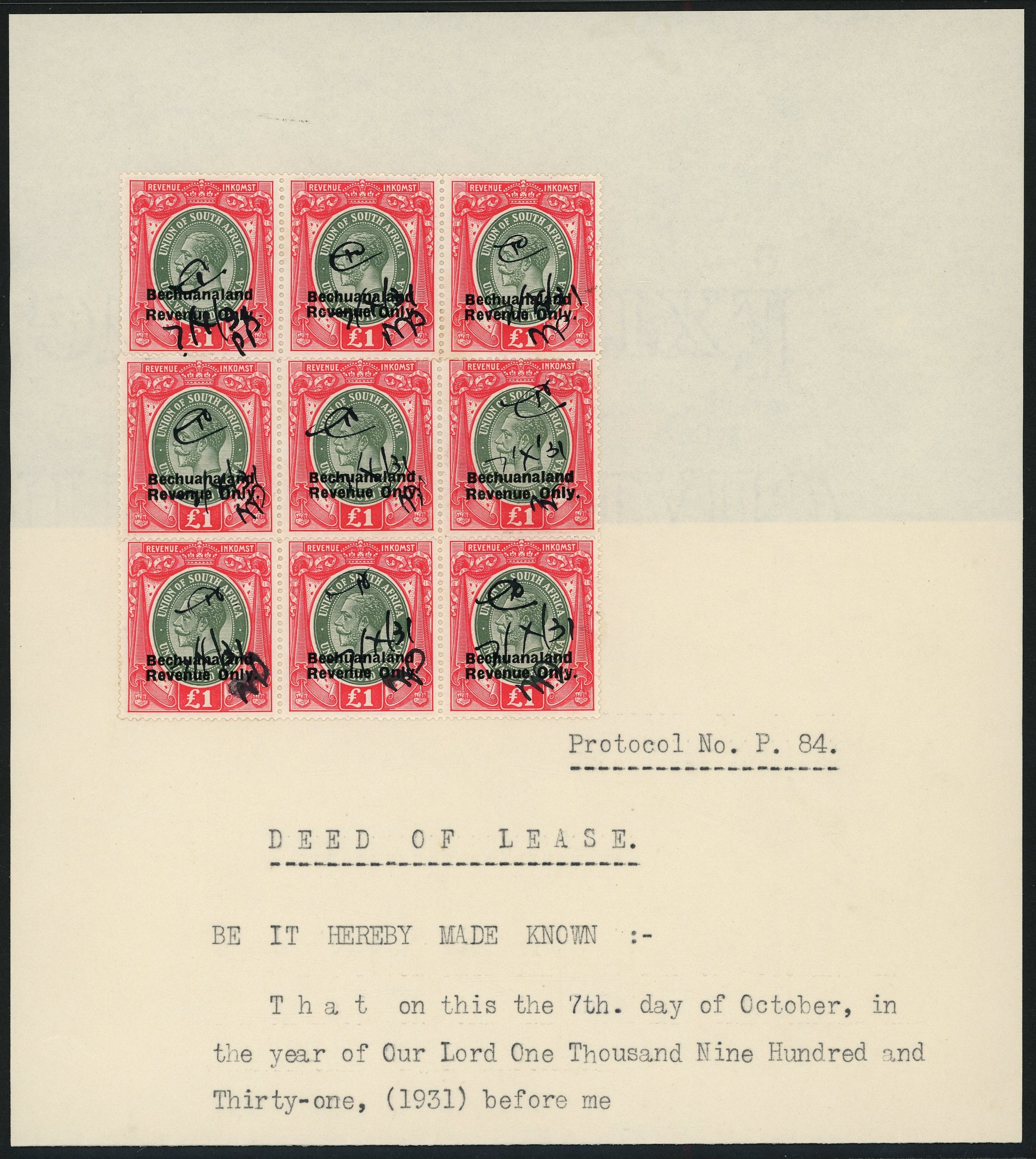 Basutoland £1x9 including wide and narrow setting in se-tenant strip. 