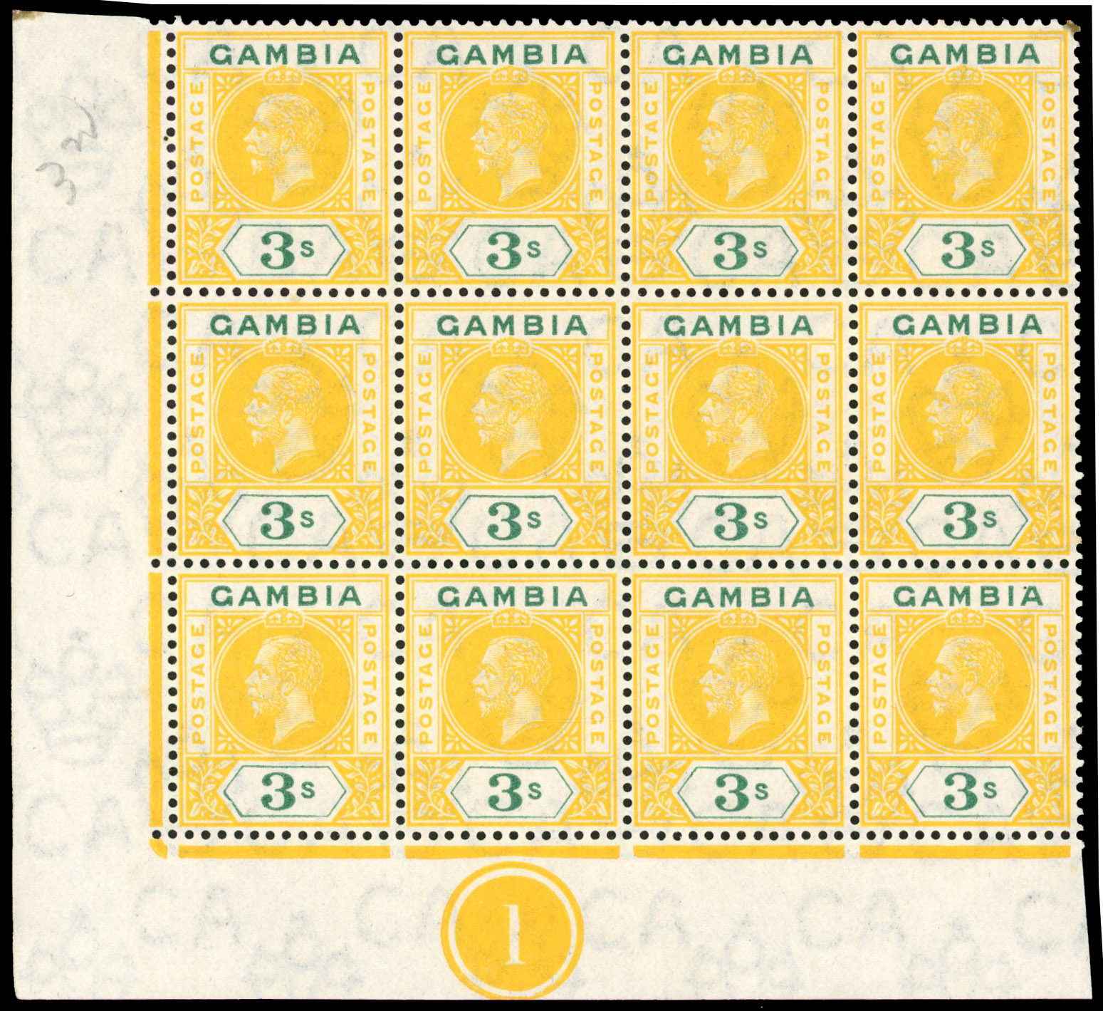Gambia 1912-22 3s variety Split A unmounted