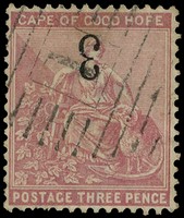 1880 '3' on 3d pale dull rose, Type 11 surcharge inverted, light barred numeral cancel, a couple of vary slightly short...