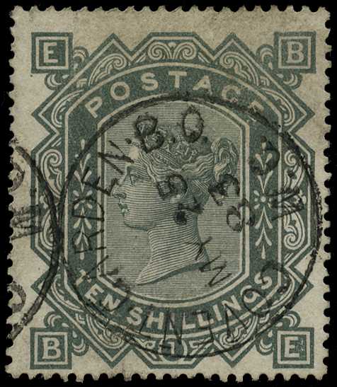 1878 10s greenish grey (Plate 1) cancelled...