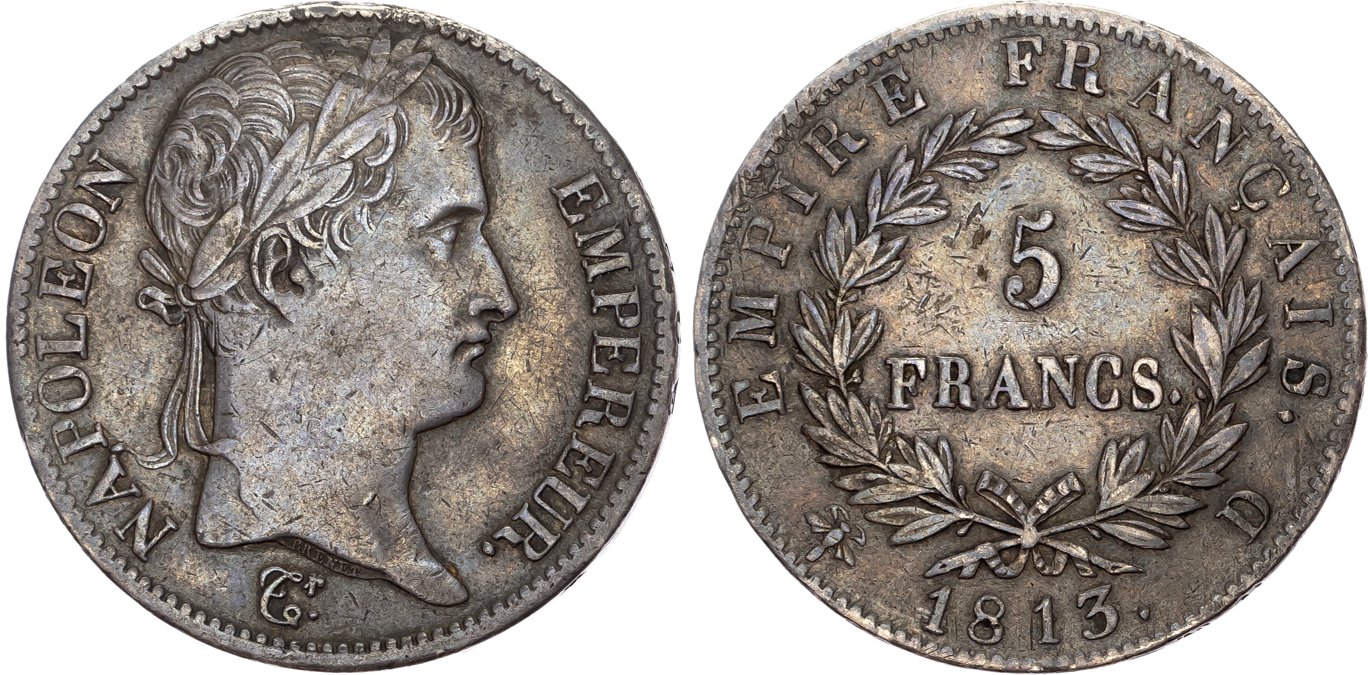 France, First Empire, Napoleon I (1804-1815), silver 5 Francs, 1813 D