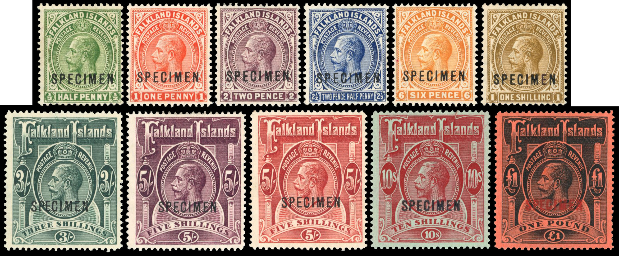 Falkland Islands SG 60s-69s 1912-20 Specimen set