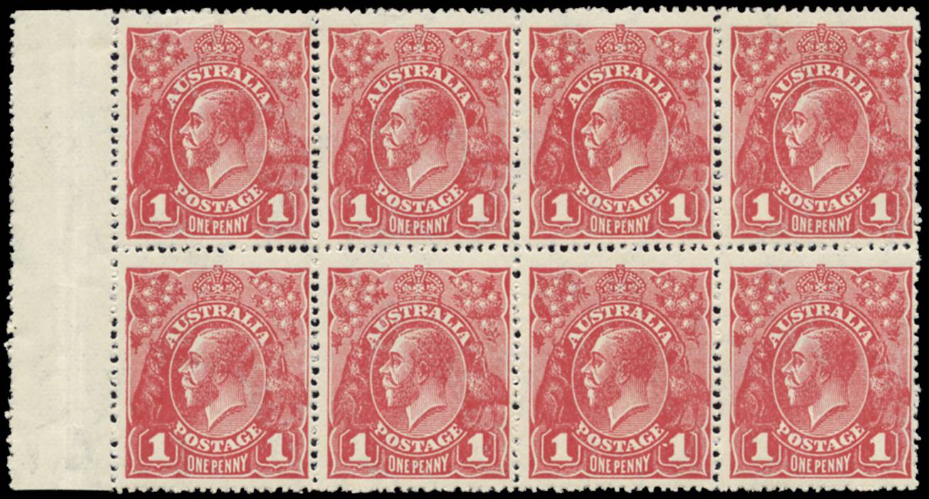 AUSTRALIA SG 50/c 1918-20 1d W6a marg B8 R4/3 "Dot 1" o.g.