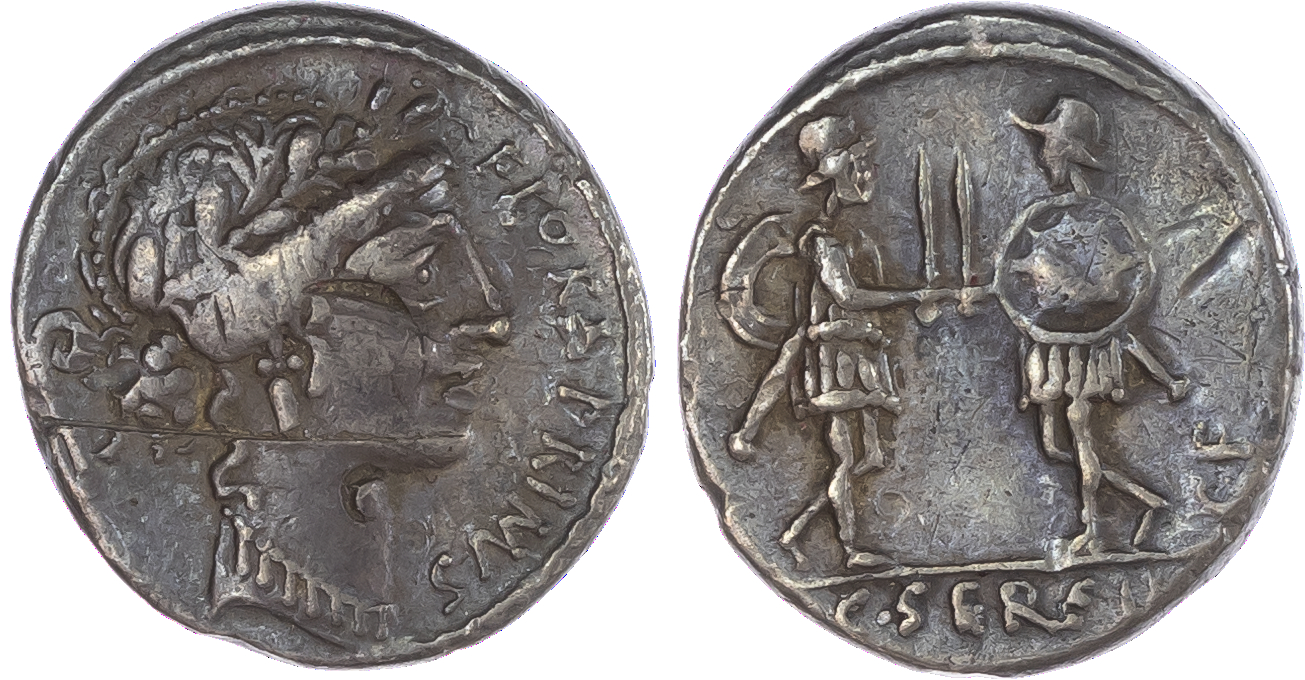 C. Servilius C. f. (53 BC) AR Denarius, mint of Rome, 3.56g. FLORA•PRIMVS, head of Flora facing right, wearing a wreath of
