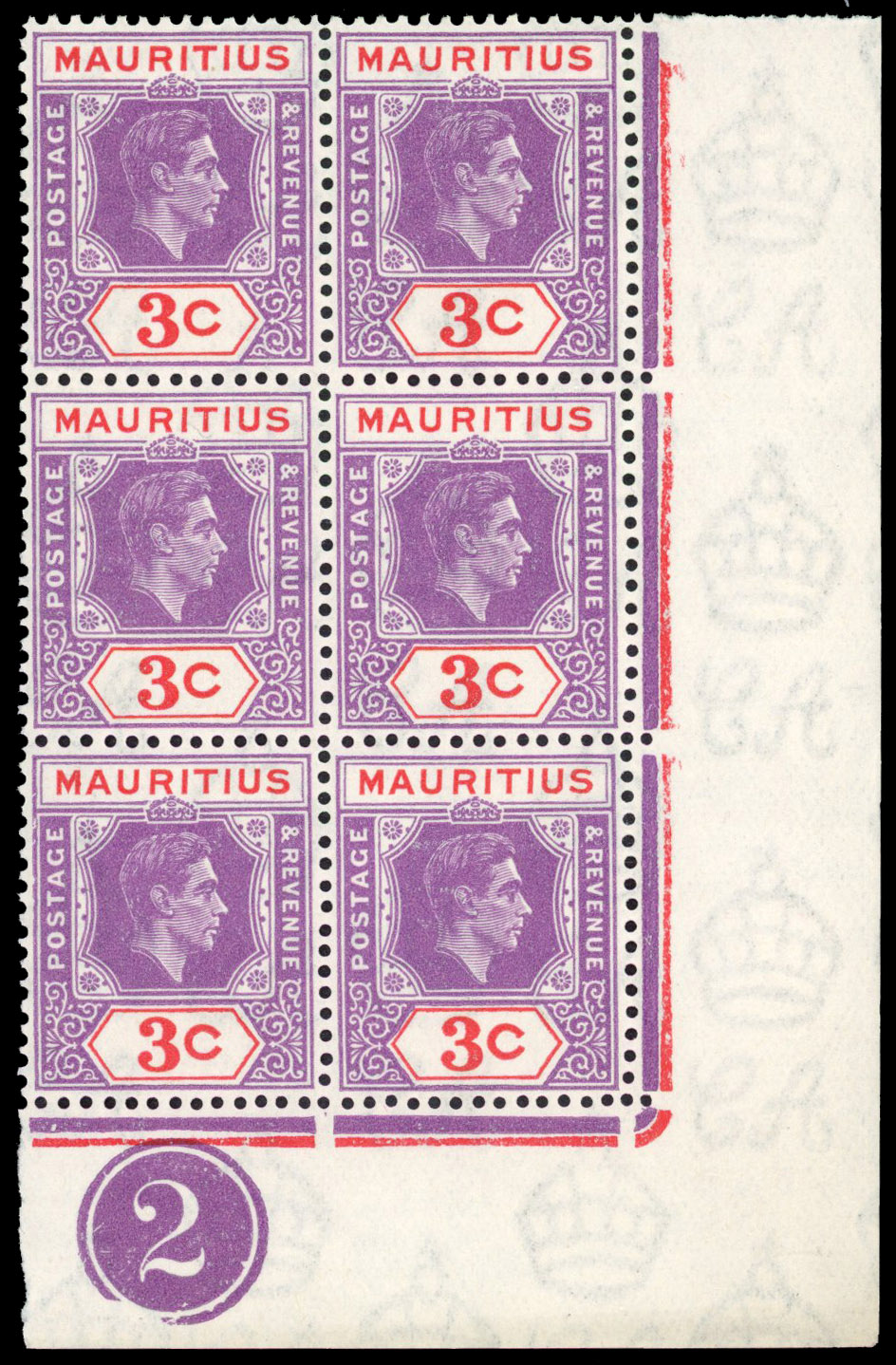Mauritius SG 253d, db Plate block mint