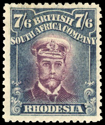 Rhodesia 1917-20 7s6d maroon and indigo die IIIA perf 14