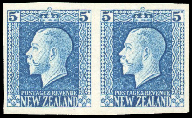 New Zealand 1915-30 5d light blue imperf pair