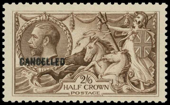 1920 2/6d olive-brown, optd 'CANCELLED' type...